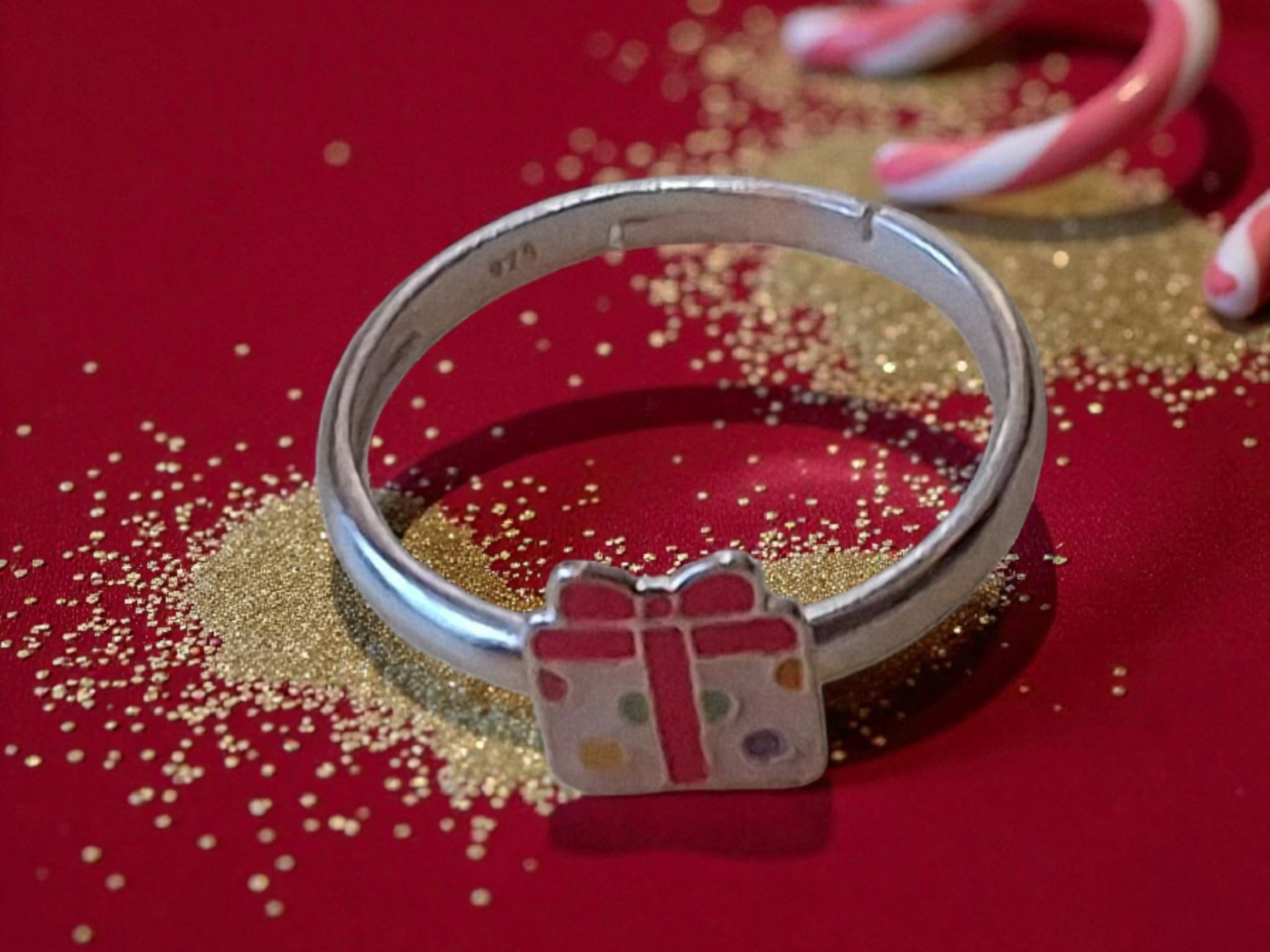 Children's Sterling Silver adjustable Xmas present ring